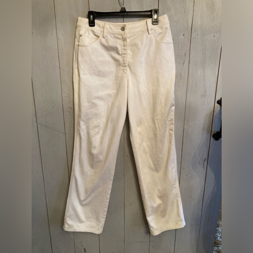 St John Sport‎ Denim Jeans Straight Leg Women Silver Studded Pockets Sz-10 Ivory